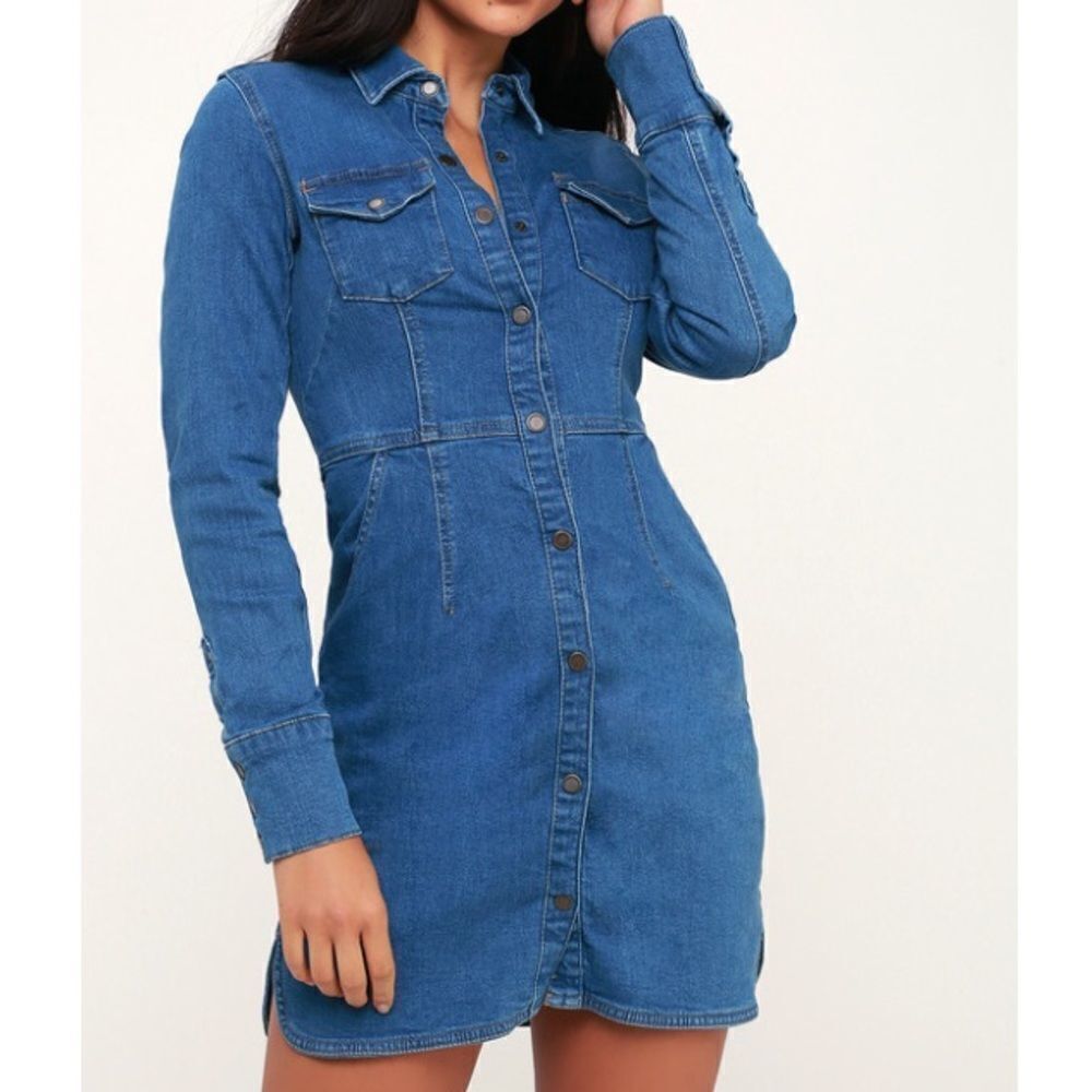 Free People Dynomite Denim Jean Mini Dress Size Medium